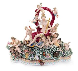 * A Pair of Large Meissen Porcelain Groups Depicting Neptune and the Triumph of Amphitrite Height of tallest 16 7/8 x width of w