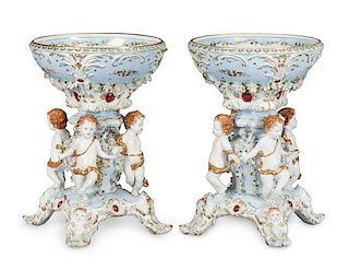 A Pair of German Porcelain Figural Compotes Height 20 x diameter 14 1/2 inches.