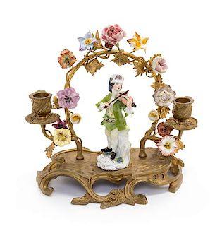 * A Meissen Porcelain Figure on a Gilt Metal Candelabrum Height 10 inches.