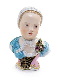 * A Meissen Porcelain Bust of a Child Height 6 inches.