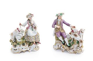 * A Pair of Meissen Porcelain Figural Groups Height 6 1/4 inches.