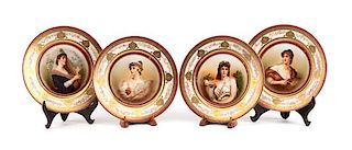 A Set of Four German Porcelain Cabinet Plates Diameter 10 3/8 inches.