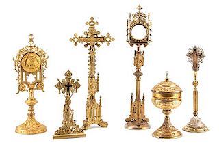 Six Gilt Bronze and Metal Altar Ornaments Height of tallest 23 inches.