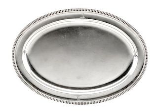A George III Silver Tray, William Stroud, London, 1802, of oval form with a gadroon rim, the border with engraved crests.