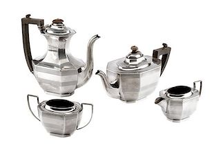 An English Silver Four-Piece Tea and Coffee Service, Charles S. Green & Co., Birmingham, 1924-30, comprising a teapot, coffee po