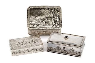 Three Silver and Silver-Plate Table Caskets, Various Makers, First Half 20th Century, comprising an Italian silver example worke