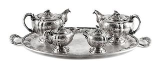 An Italian Silver Five-Piece Tea Service, Cappelli Fulvio, Florence, Mid-20th Century, comprising two teapots, creamer, covered