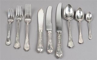 A Russian Silver Flatware Service, Maker's Mark Cyrillic SB, Late 19th/Early 20th Century, comprising: 24 dinner knives 24 lunch