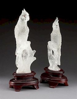 A Pair of Carved Rock Crystal Figures Height 9 1/2 inches.