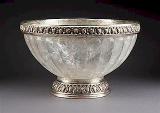 A Silver Mounted Rock Crystal Center Bowl Diameter 12 inches.