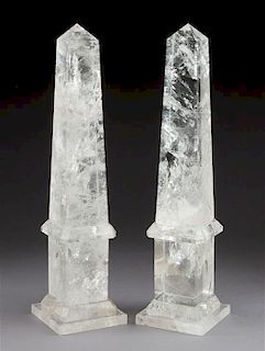 A Pair of Rock Crystal Obelisks Height 13 inches.