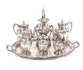A Mexican Silver Tea and Coffee Service, Plata Villa, Mexico City, 20th Century and others, comprising a water kettle on stand,