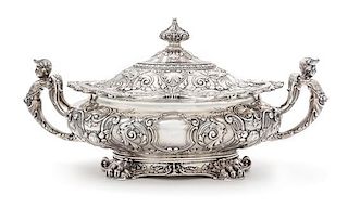 * An American Silver Covered Dish, Gorham Mfg. Co., Providence, RI, Circa 1915, the cover with an urn form finial, the body with