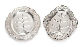 Two American Silver Well-and-Tree Platters, Gorham Mfg. Co., Providence, RI and the Cellini Shop, Chicago, IL, each of shaped ov