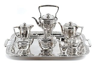An American Silver Eight-Piece Tea and Coffee Service, Tiffany & Co., New York, First Half 20th Century, Saint Dunstan pattern,