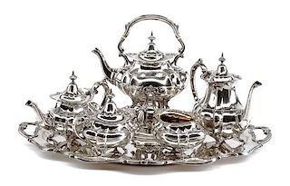 An American Silver Tea and Coffee Service, Reed & Barton, Taunton, MA, Mid-20th Century, Hampton Court pattern, comprising a wat
