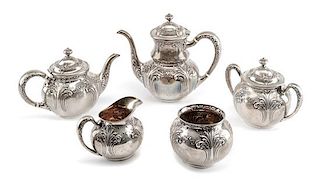 An American Silver Five-Piece Tea and Coffee Service, R. Wallace & Sons Mfg. Co., Wallingford, CT, comprising a teapot, coffee p