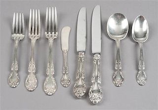 An American Silver Flatware Service, Gorham Mfg. Co., Providence, RI, Melrose pattern, comprising: 18 dinner knives 18 luncheon