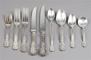 An American Silver Flatware Service, Reed & Barton, Taunton, MA, Francis I pattern engraved with a script monogram, comprising: