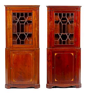 A Pair of Federal Style Mahogany Corner Cabinets Height 67 x width 28 1/2 x depth 17 inches