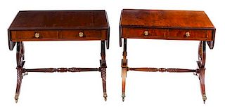 A Near Pair of American Classical Style Mahogany Drop-Leaf Tables Height of larger 28 x width 52 x depth 24 inches.