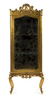A Louis XVI Style Giltwood Vitrine, Height 71 1/4 x width 26 1/2 x depth 14 inches.