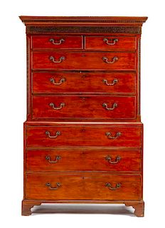 A George III Mahogany Chest on Chest Height 76 x width 49 x depth 23 1/2 inches.