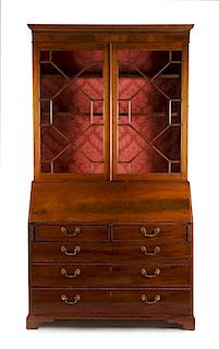 A George III Style Mahogany Secretary Bookcase Height 84 1/4 x width 45 1/2 x depth 20 1/2 inches.