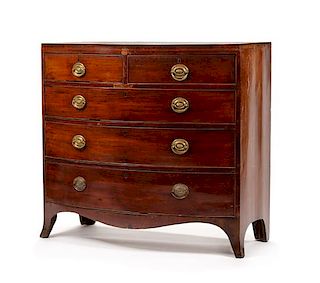 A George III Style Mahogany Chest of Drawers Height 41 1/4 x width 44 1/4 x depth 22 1/2 inches.
