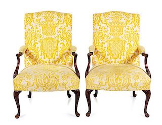 * A Pair of George III Style Mahogany Library Chairs Height 40 inches.