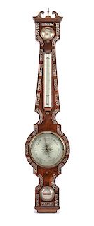 An English Mother-of-Pearl Inlaid Rosewood Barometer Height 37 1/2 inches.