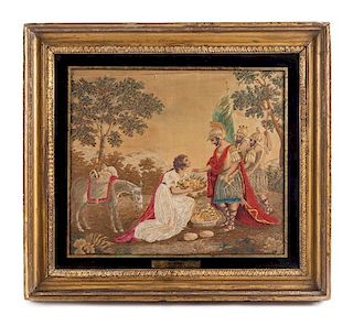 An English Needlework Picture Frame: 14 3/4 x 17 1/4 inches.