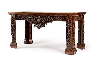 A Brass Mounted Mahogany Console Table Height 36 x width 67 1/2 x depth 34 inches.