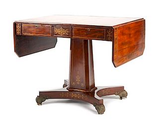 A Regency Brass Mounted Mahogany Sofa Table Height 28 x width 36 x depth 27 inches.