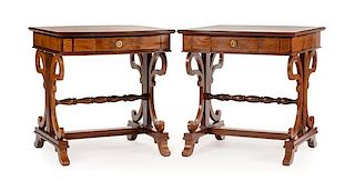 A Pair of Regency Style Side Tables Height 32 x width 30 x depth 32 inches.