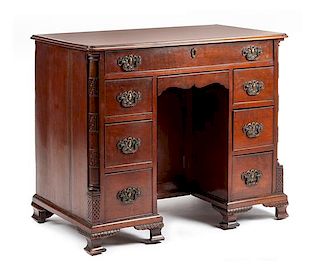 A Georgian Style Kneehole Desk Height 30 x width 36 1/2 x depth 21 inches.