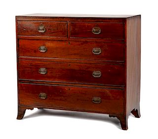 A Georgian Style Mahogany Chest of Drawers Height 38 5/8 x width 41 1/2 x depth 18 3/4 inches.