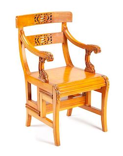 A Georgian Style Burlwood Metamorphic Library Chair Height 37 1/2 inches.