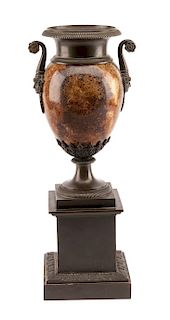 An English Bronze Mounted Blue John Urn Height 15 1/2 inches.