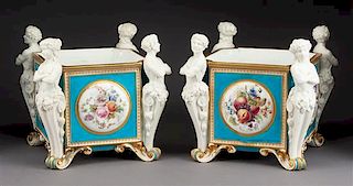 A Pair of Minton Porcelain Jardinieres Height 8 3/4 inches.
