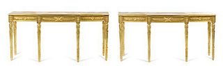 A Pair of Louis XV Style Console Tables, Height 33 1/4 x width 69 1/4 x depth 16 inches.