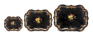 A Set of Three English Papier Mache Trays Width of widest tray 29 1/2 inches.