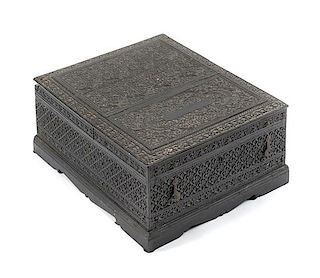 An Indian Carved Dressing Box Height 5 1/2 x width 12 3/4 x depth 11 3/4 inches.