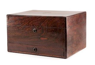 A Victorian Rosewood Dressing Case Height 7 1/2 x width 12 3/4 x depth 9 1/4 inches.