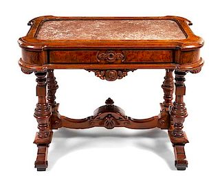 A Victorian Burlwood Side Table Height 28 1/2 x width 29 x depth 24 inches.