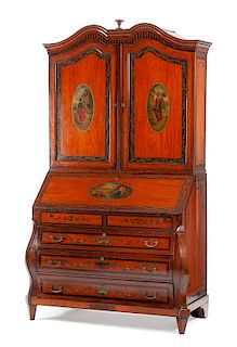 An Edwardian Painted Satinwood Secretary Cabinet Height 83 x width 44 1/2 x depth 24 inches.