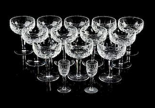 * A Waterford Cut Glass Stemware Set Height of champagne coupe 5 1/4 inches.