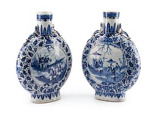 A Pair of Chinese Porcelain Pilgrim Jars Height 14 1/2 inches.