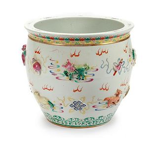 A Chinese Porcelain Fish Bowl Height 19 1/2 x diameter 22 inches.