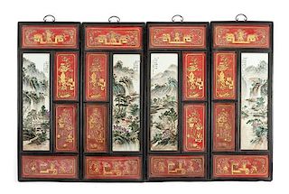 A Set of Four Chinese Porcelain Plaques Height 47 1/2 x width 19 inches.